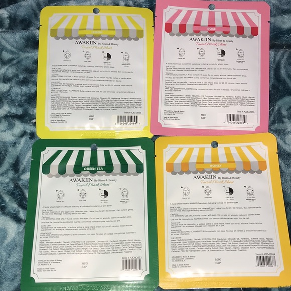 Set of 4 Awakiin by Risen & Beauty sheet masks for all skin types New - Picture 2 of 2